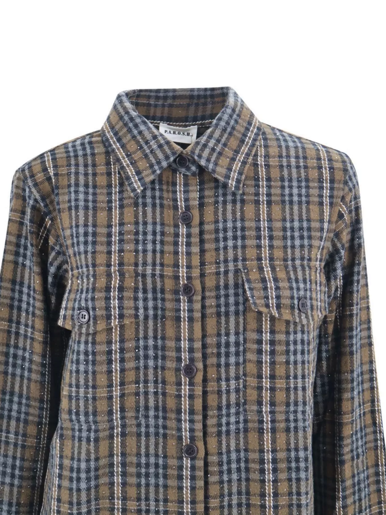 Parosh Sequin Plaid Long Sleeve Shirt