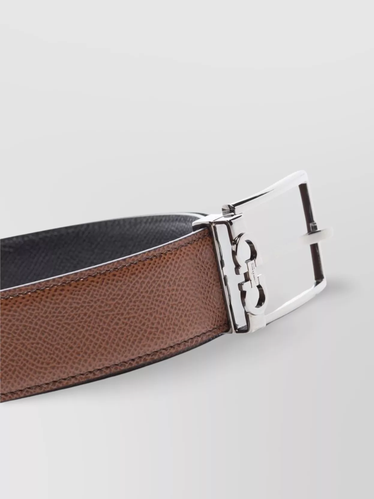 Ferragamo Leather Belt With Reversible Metal Hardware