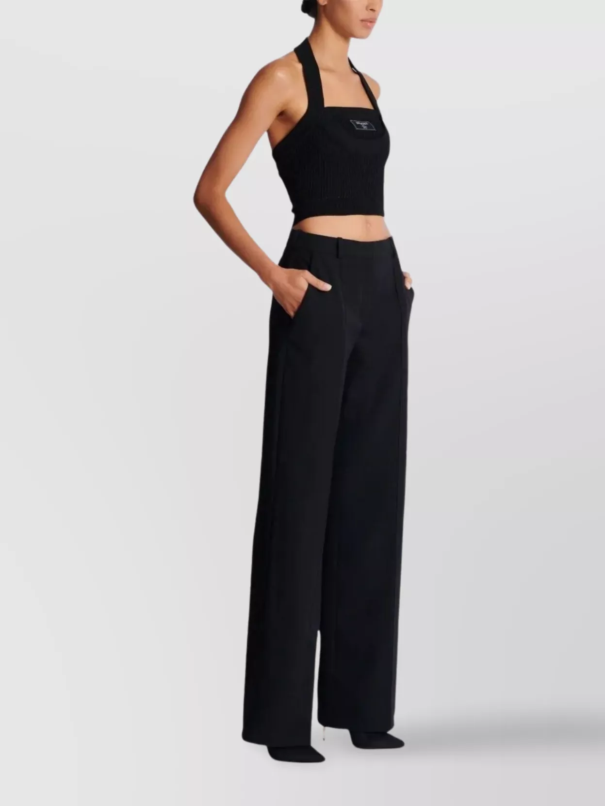 Balmain Wool Trousers With Front Pleats And Wide Leg In Black