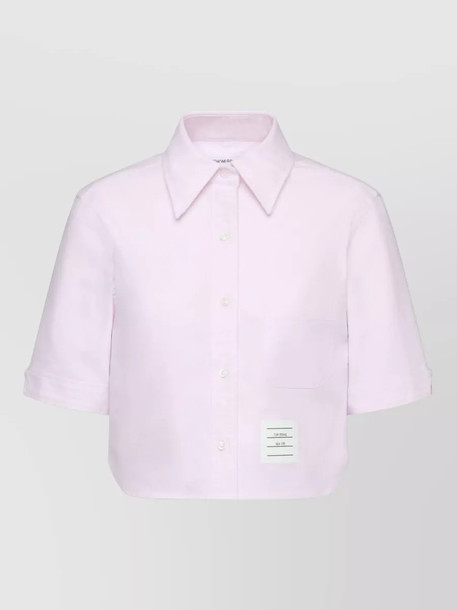 Thom Browne Cropped Cotton Shirt Polo Collar Pocket In White