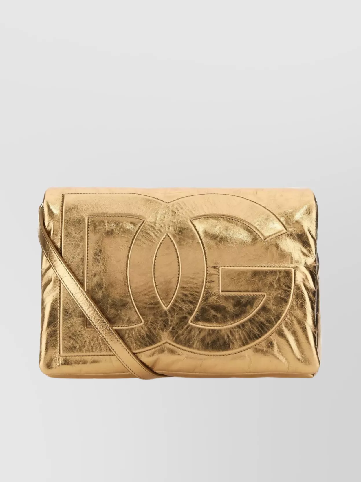 Shop Dolce & Gabbana Logo Clutch With Soft Leather And Metallic Finish In Cream