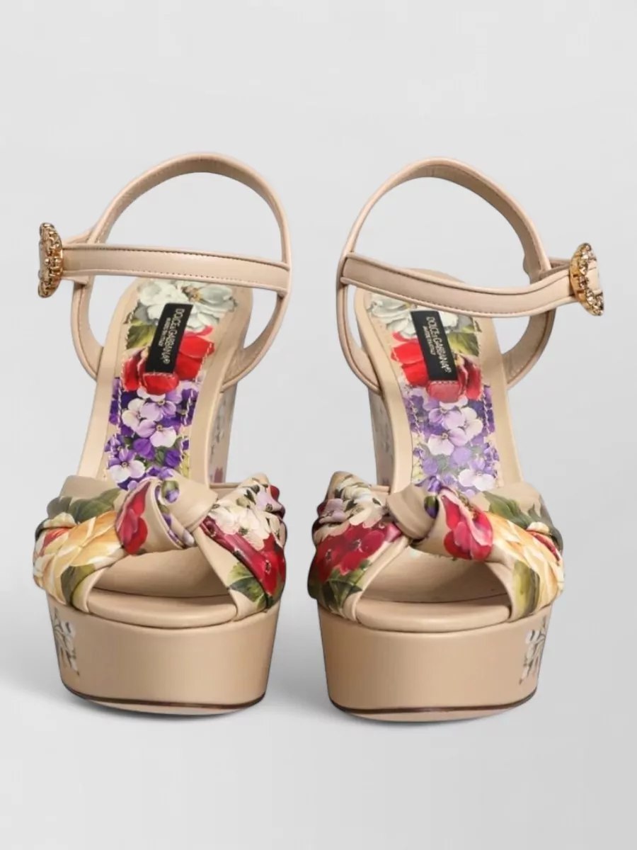 Dolce&Gabbana Leather floral ankle strap wedge sandals