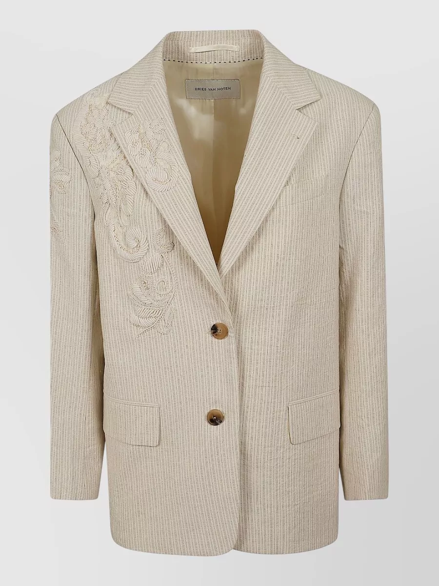 Dries Van Noten Embroidered striped single-breasted blazer