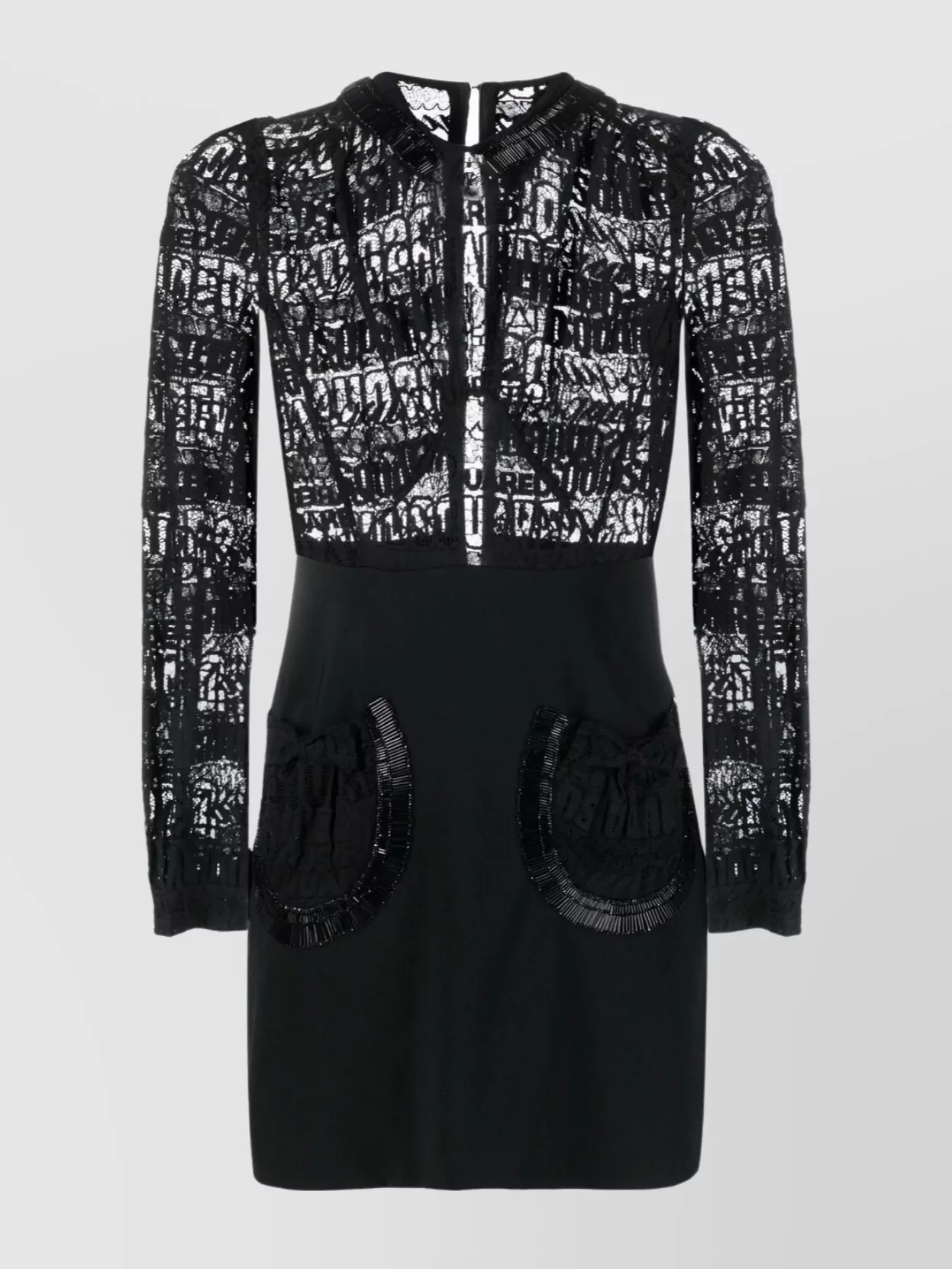 Dsquared2 Mini Dress With Beaded Lace And Sheer Panels In Black