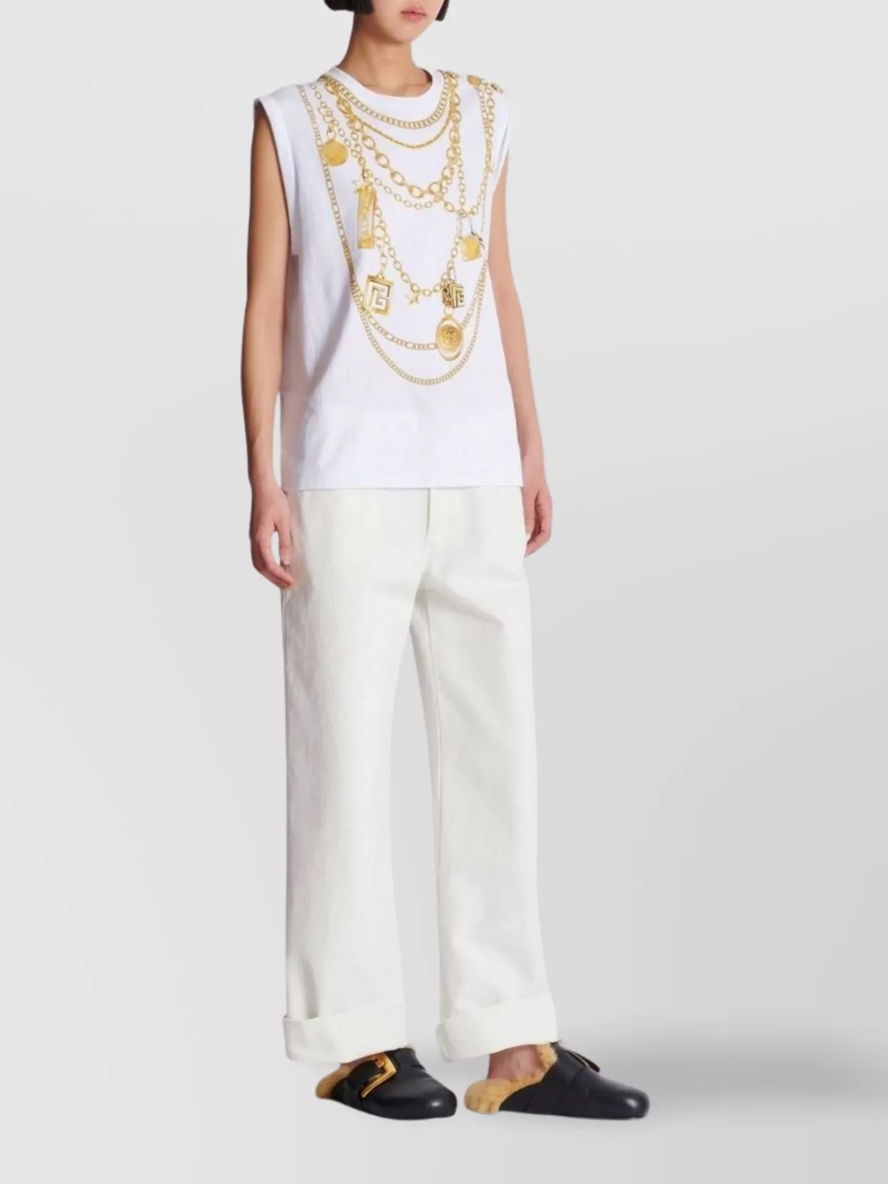 Balmain Chain Print Sleeveless Crew Neck Top