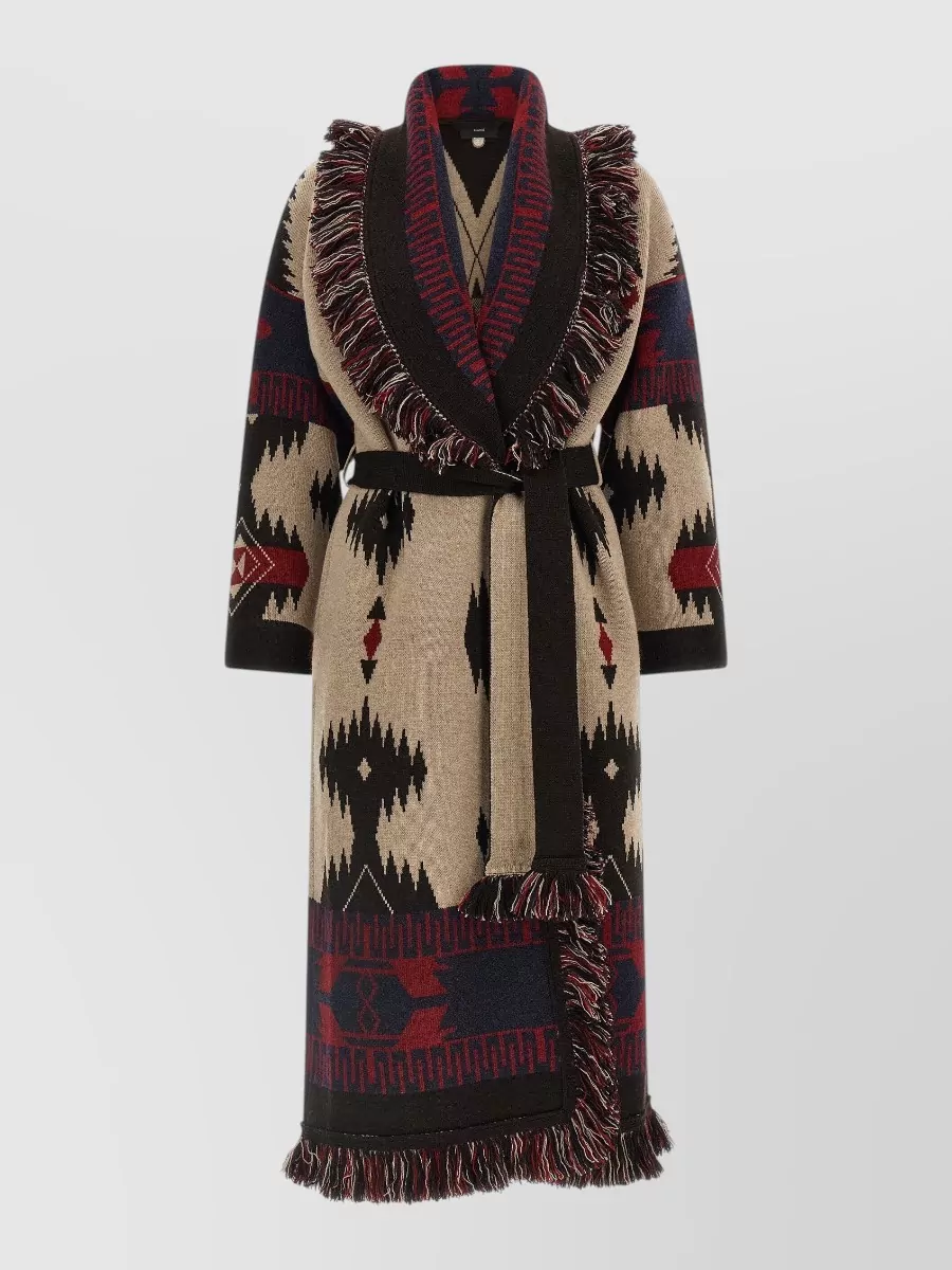 Alanui virgin wool jacquard belted long robe