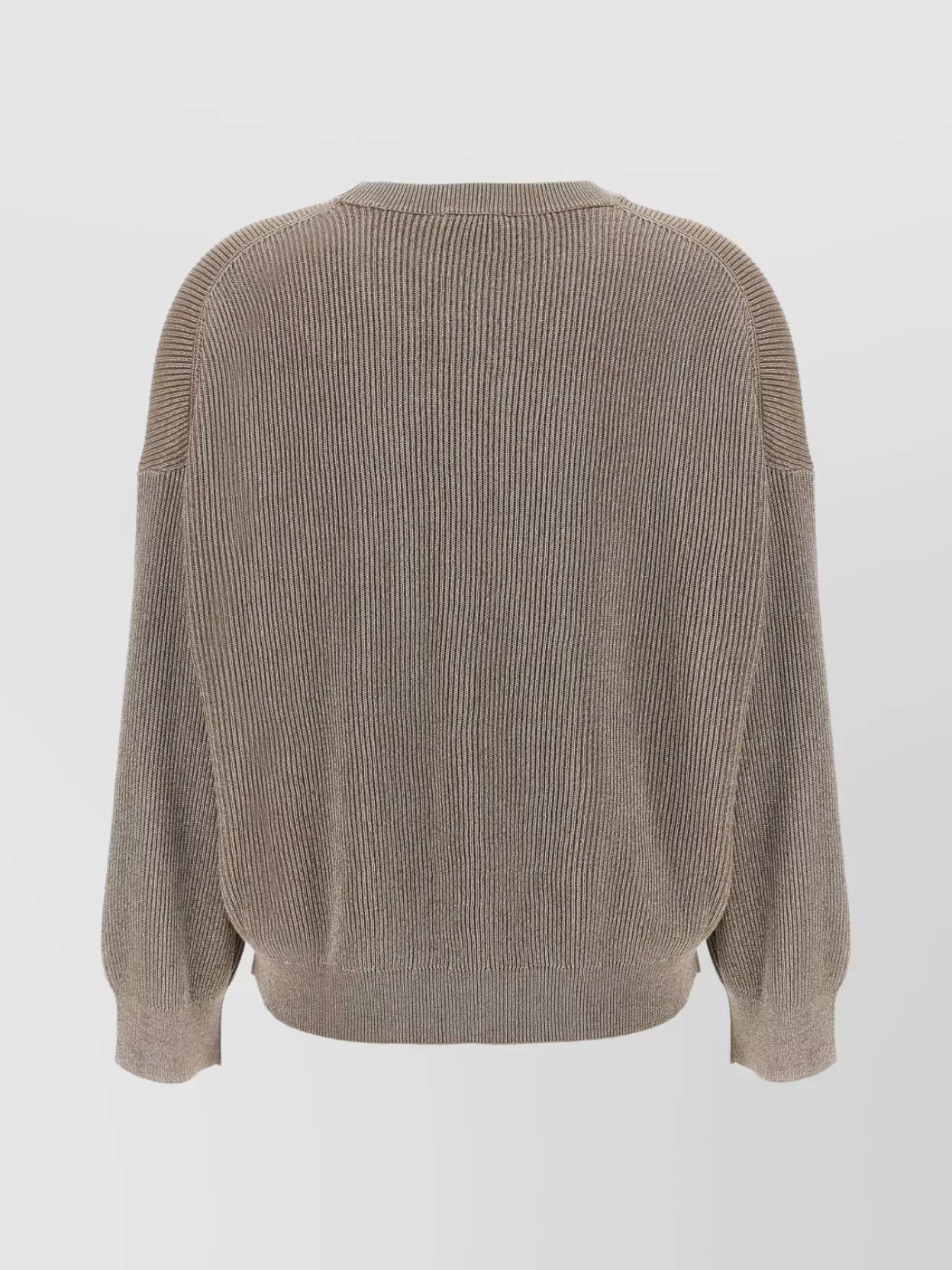 Brunello Cucinelli Ribbed Crewneck Cotton Sweater With Dropped Shoulders