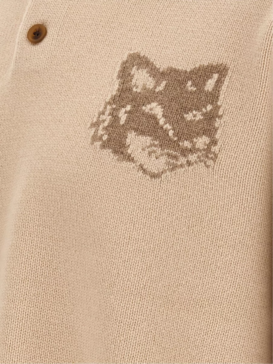 Maison Kitsuné Wool Fox Head Intarsia Polo Sweater