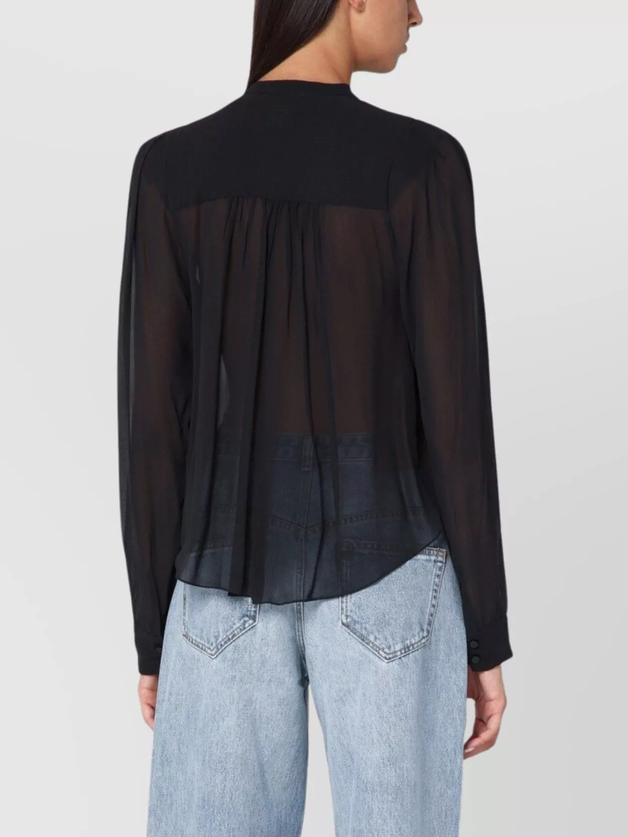 Isabel Marant Étoile Noeline Blouse Viscose Crepe Sheer Pleated In Black