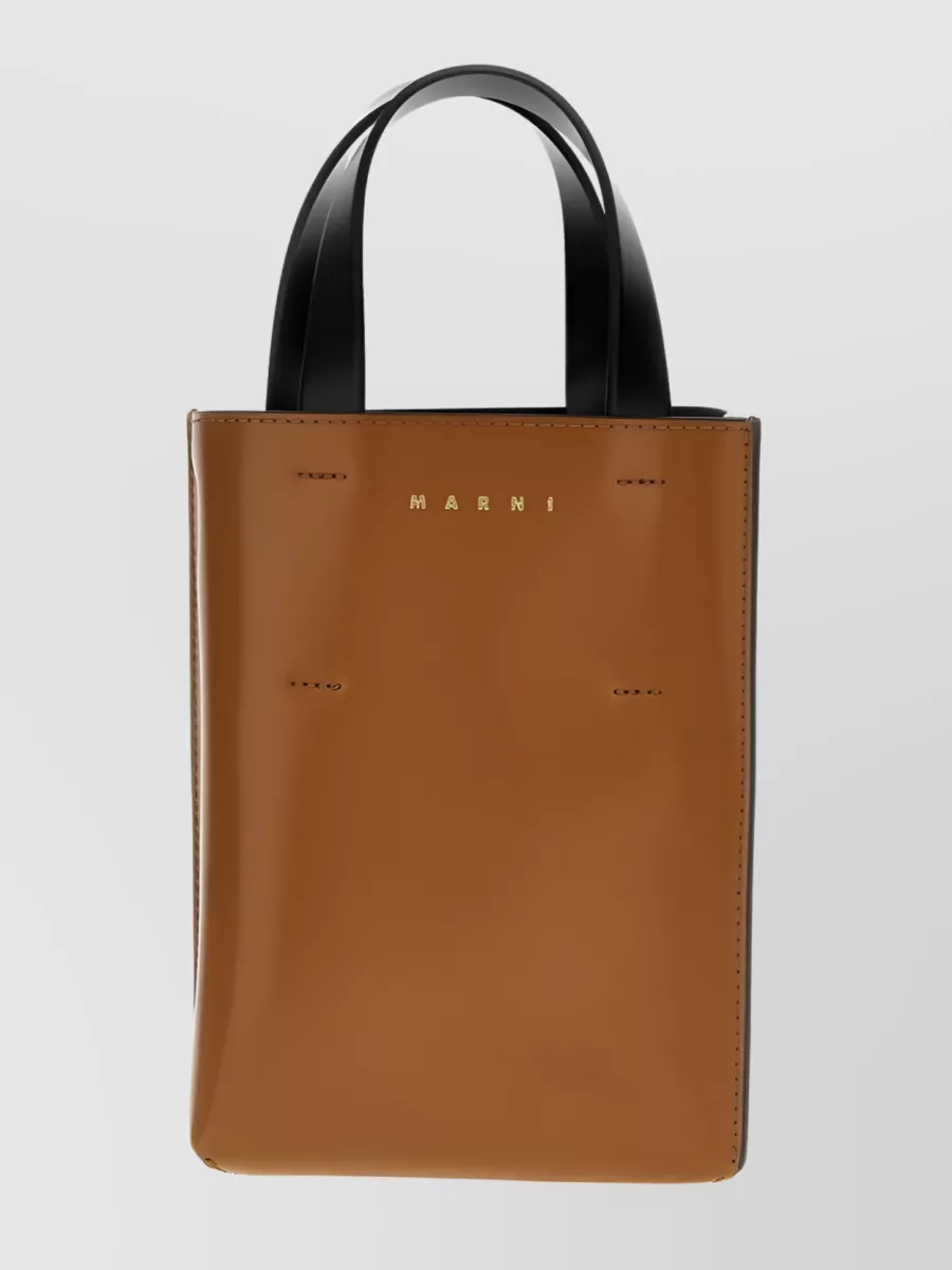 Shop Marni Museo Nano Leather Tote Bag In Brown