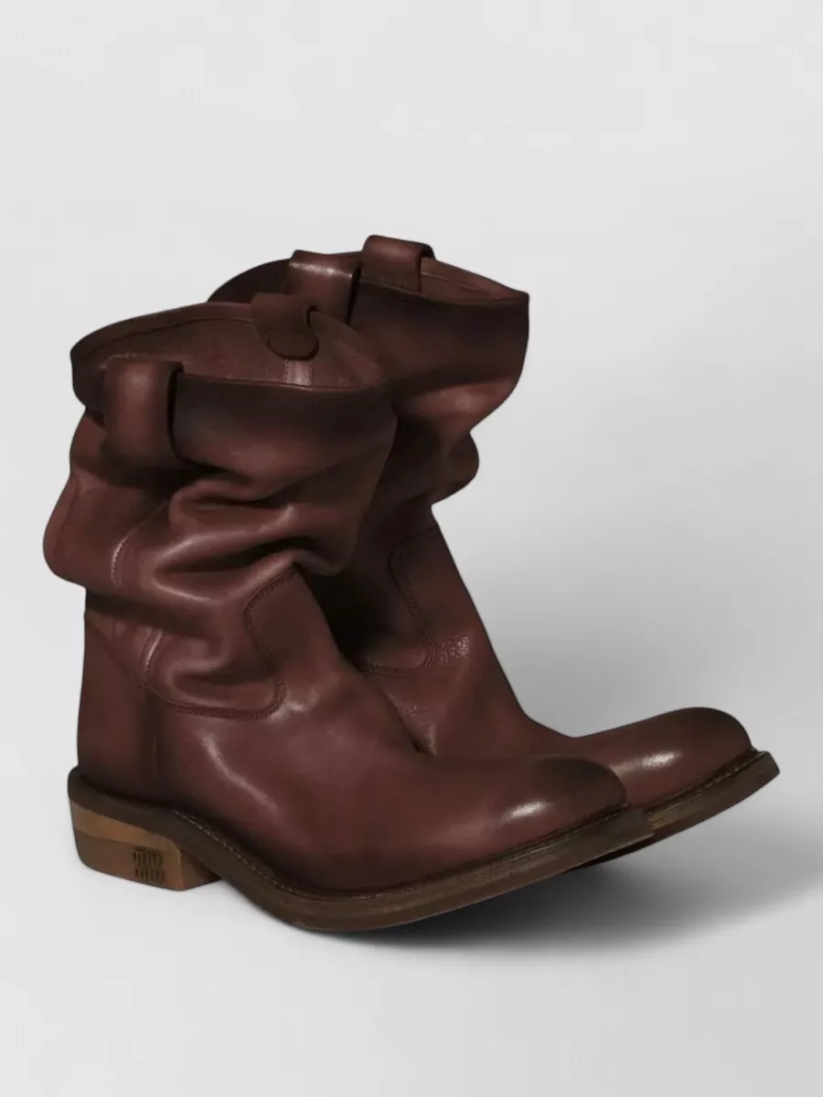Miu Miu Leather mid calf pull on boots | The Fashion Square