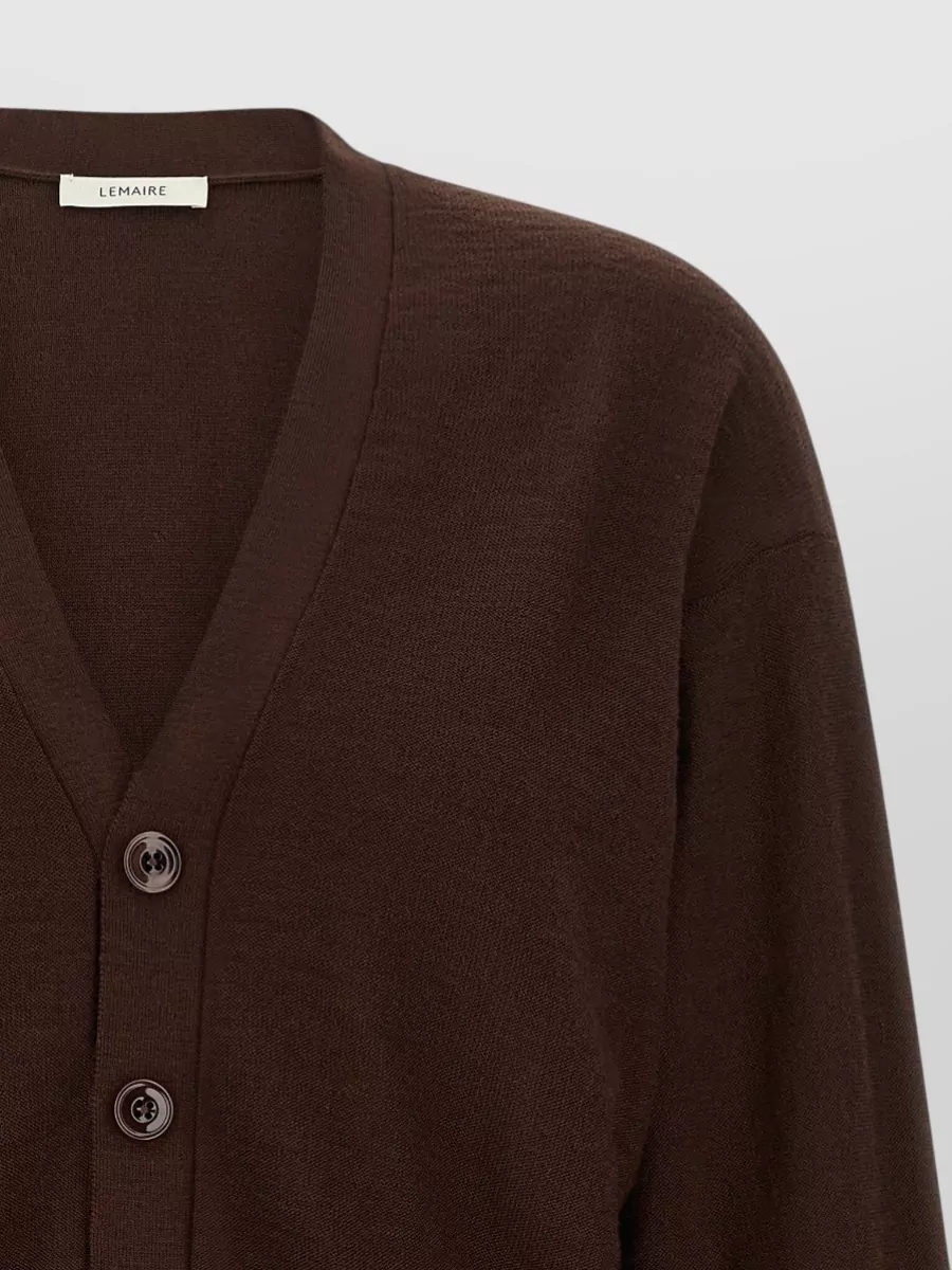 Lemaire Ribbed Asymmetric Wrap V-Neck Cardigan