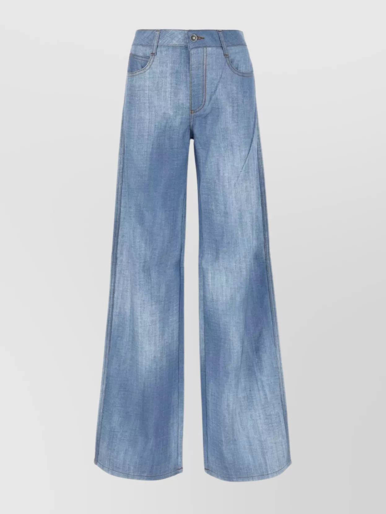 Shop Ermanno Scervino Wide-leg Faded Denim Trousers With Contrast Stitching