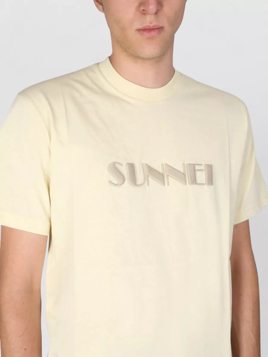 Sunnei Logo Embroidered Cotton Crewneck T-Shirt With Necklace