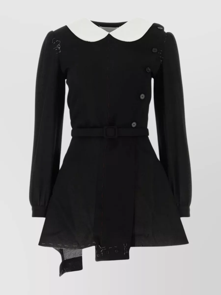 Shop Maison Margiela Wool Shirt Dress With Balloon Sleeves And Flared Hemline In Black