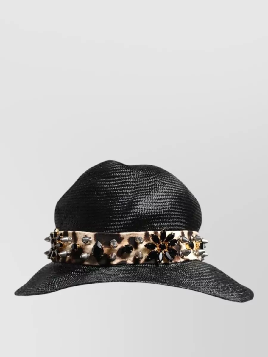 Dolce&Gabbana crystal embellished wide brim straw fedora hat