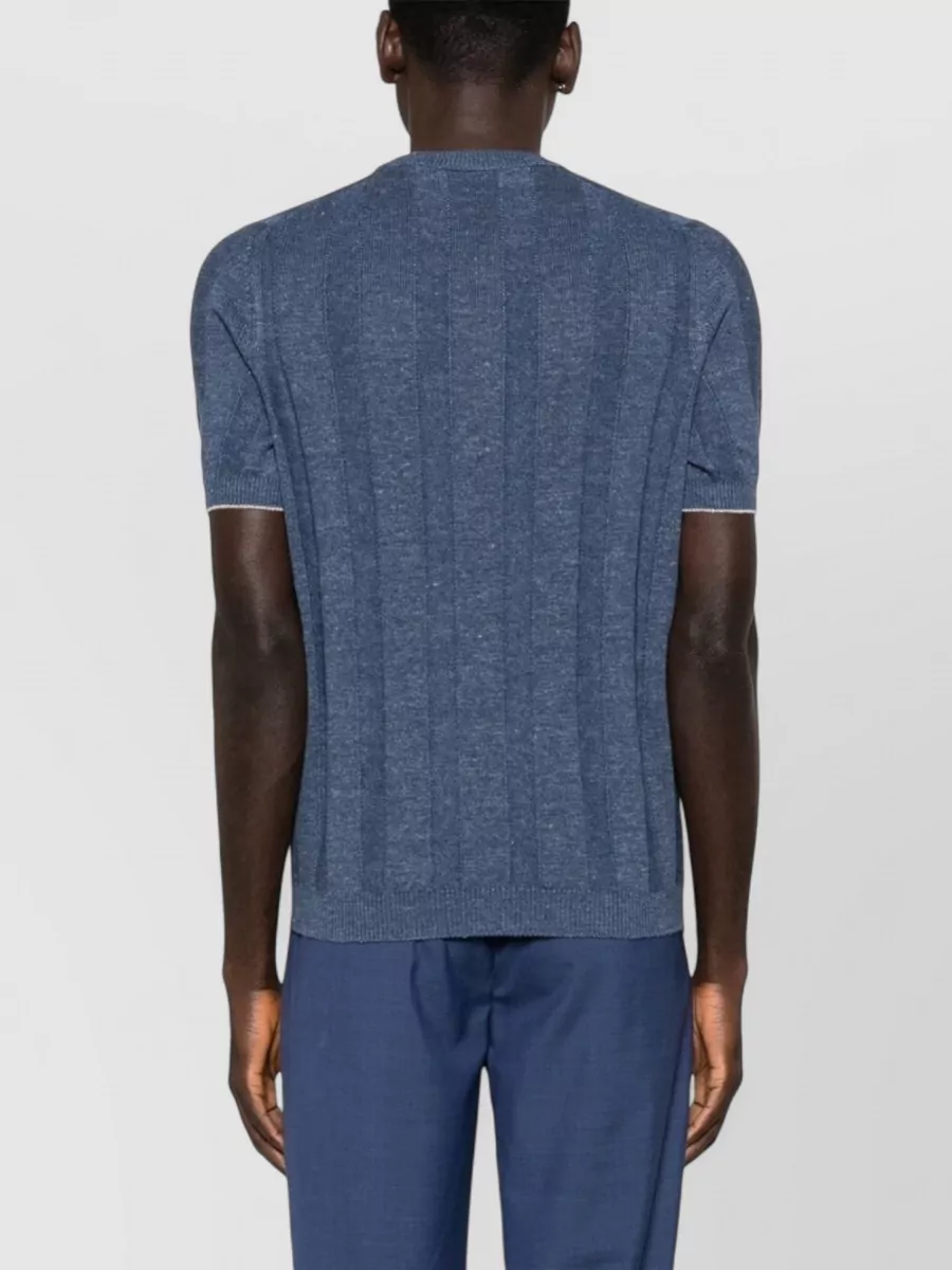 Brunello Cucinelli Short Sleeve Knitted Linen Blend Top