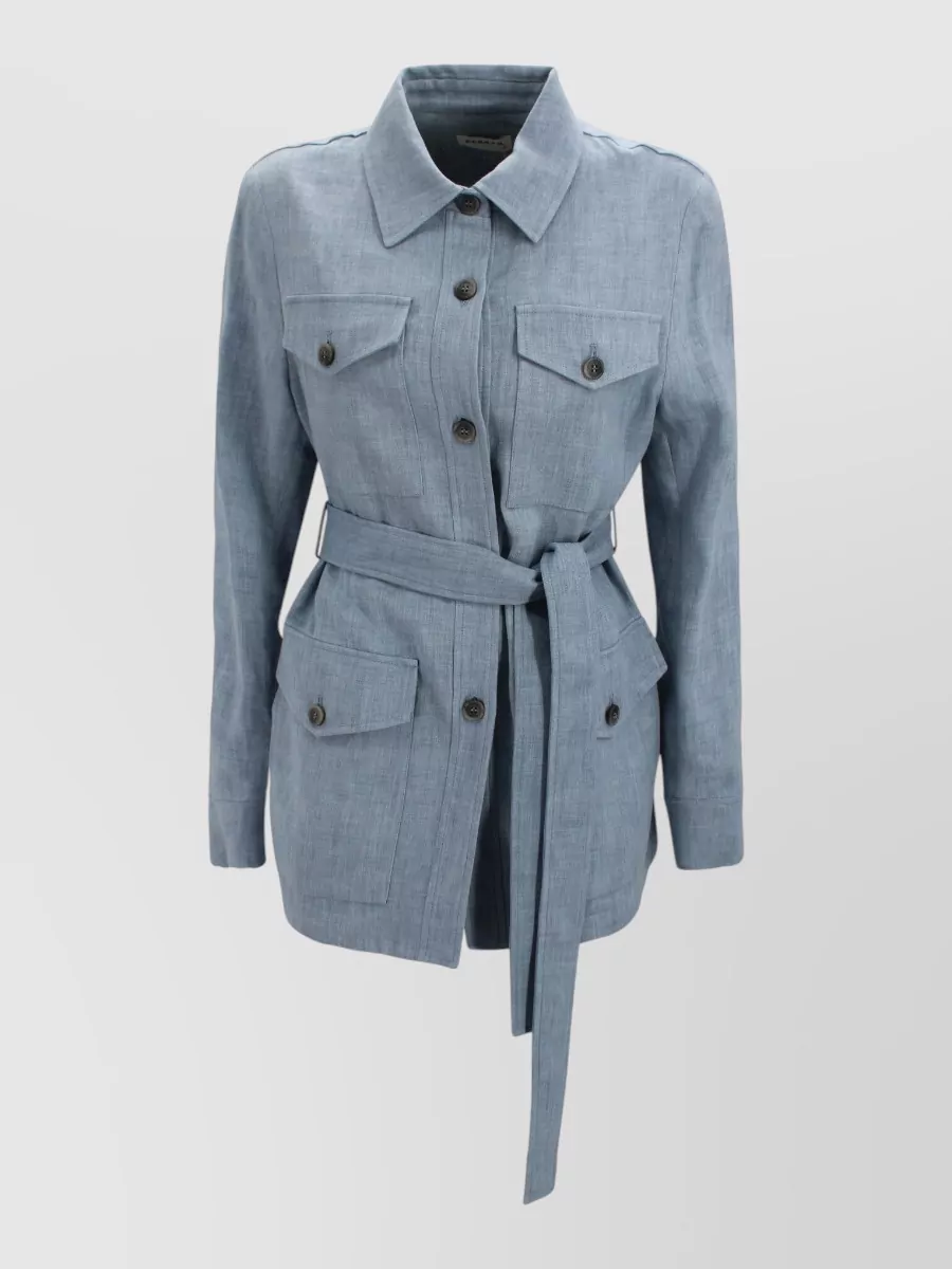 Parosh linen belted single breasted coat