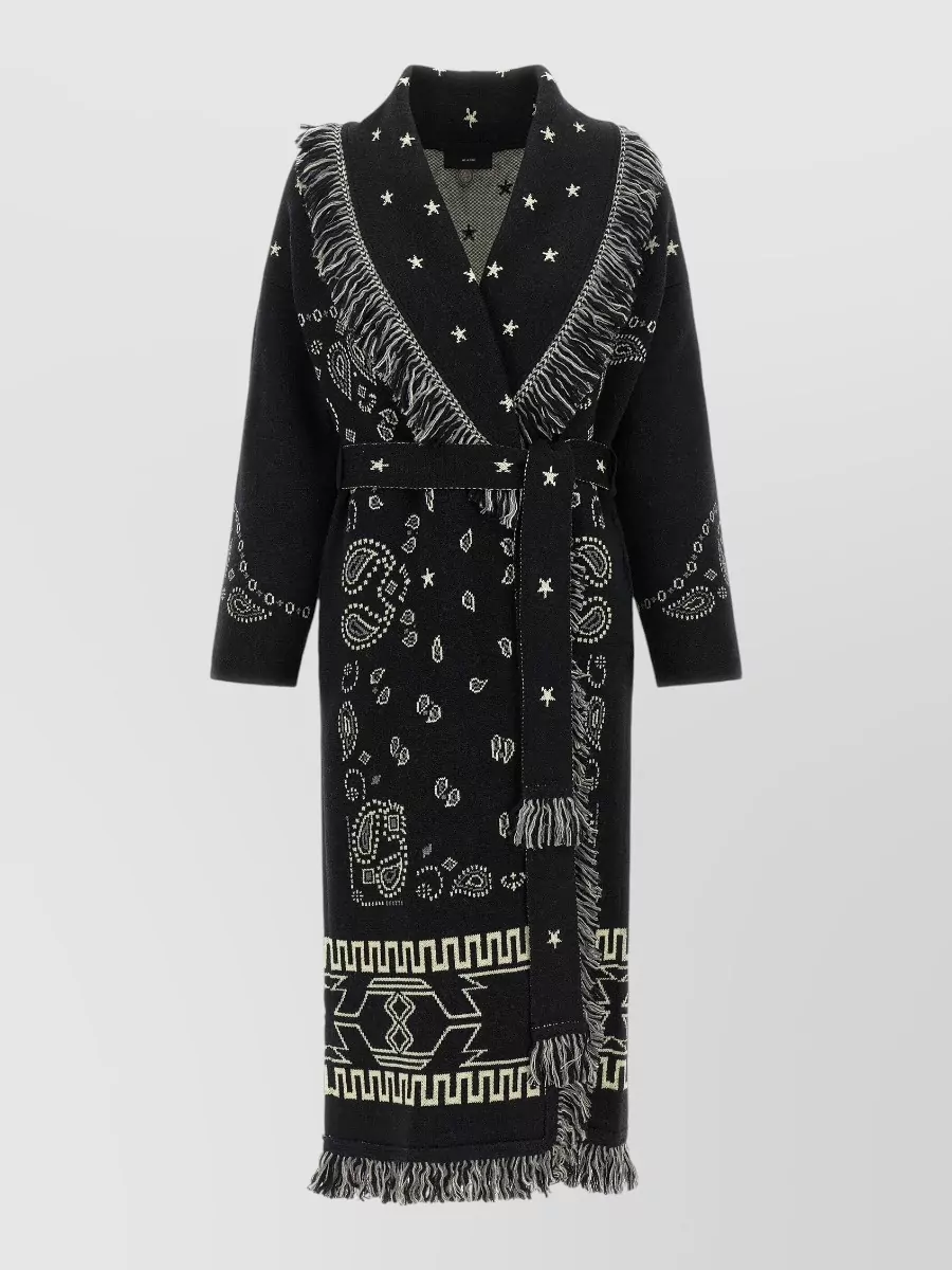 Alanui virgin wool belted fringed long coat