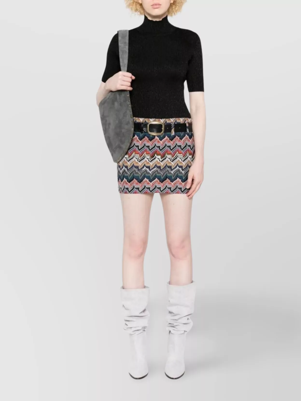 Missoni Chevron Pattern Mini Length Skirt With Belt In Animal Print