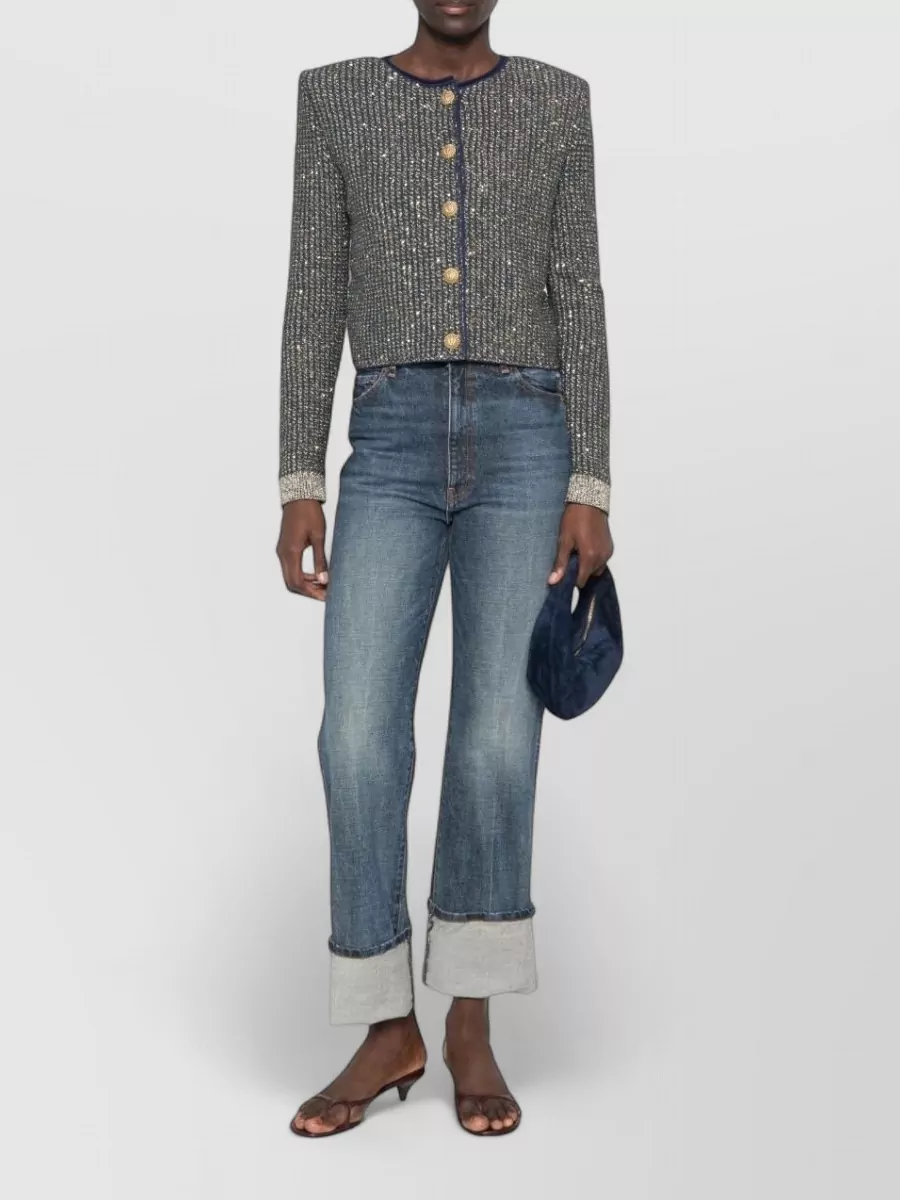 Balmain Quilted Sequin Knit Cardigan