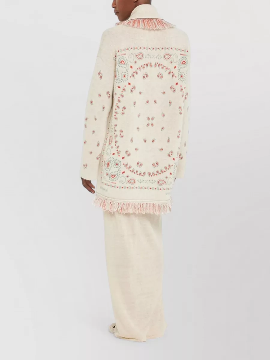 Alanui Bandana Jacquard Cardigan Belt Shawl Fringe