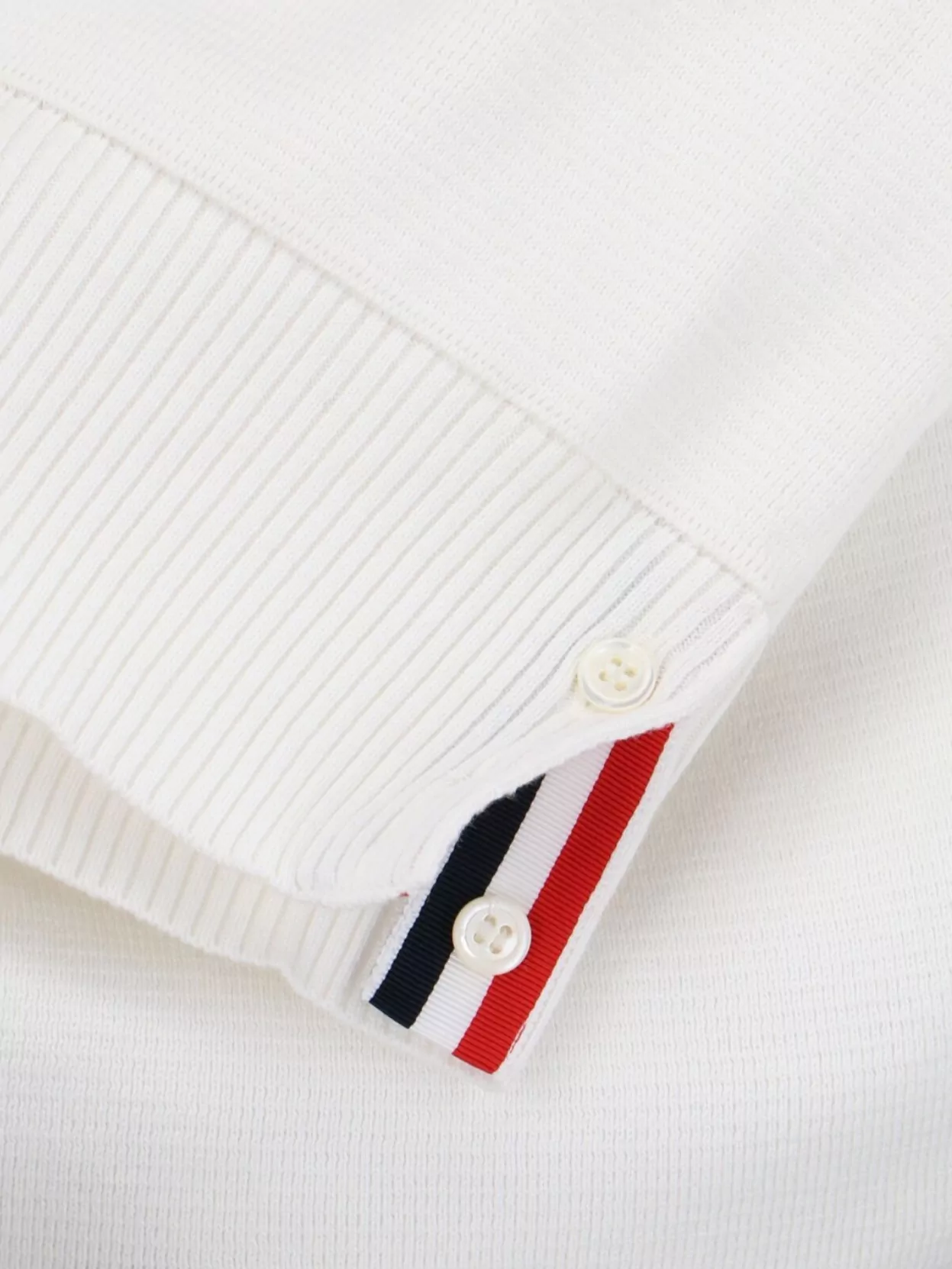 Thom Browne Ribbed Cuffs V-Neckline Button Detailing Striped Accents Front Pockets