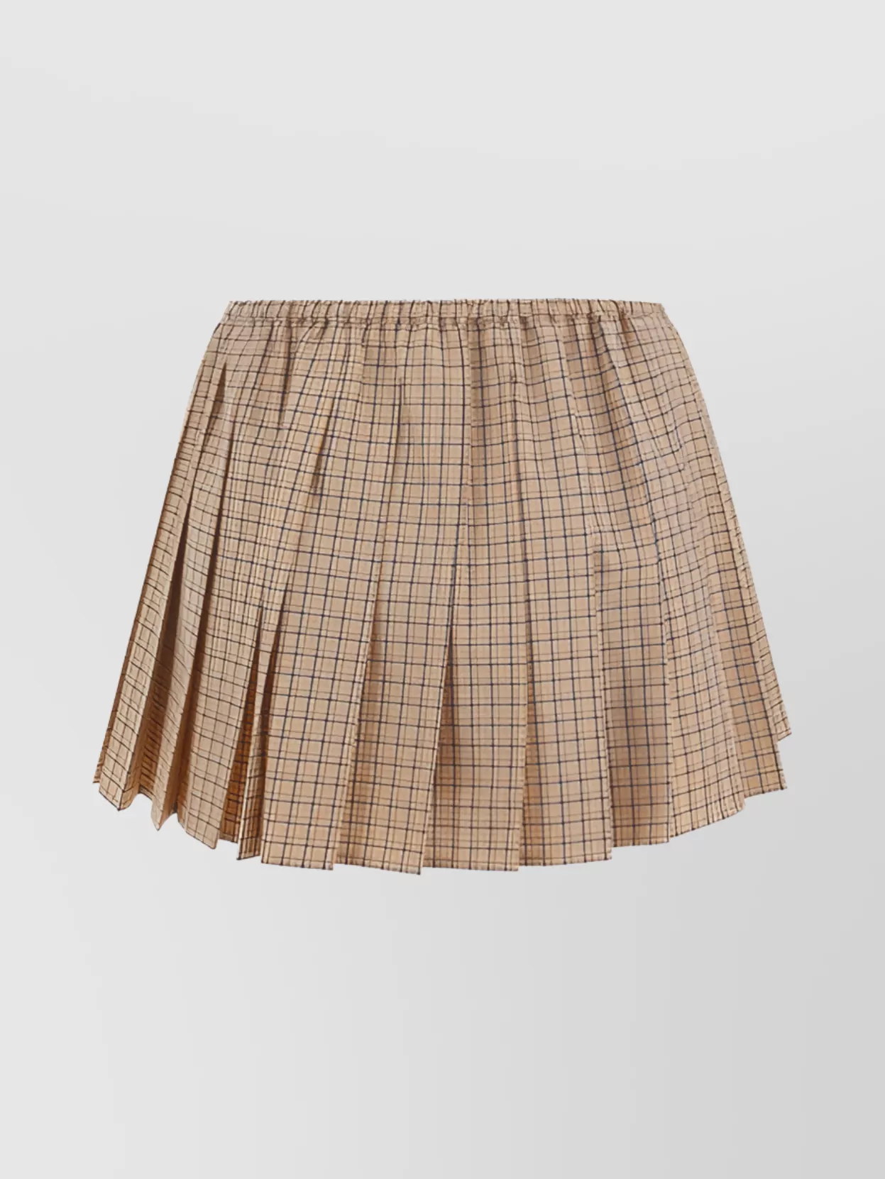 Miu Miu Check Pattern Pleated Cotton Mini Skirt In Neutral