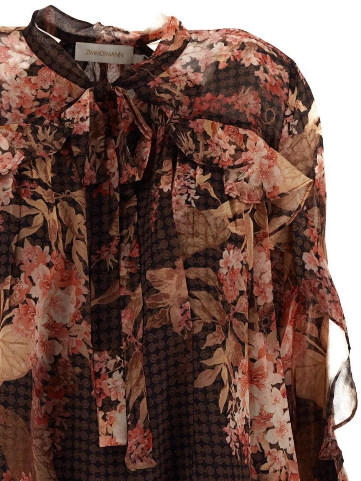 Zimmermann Womens Black Floral Illuminate Flutter Floral-print Sheer Blouse