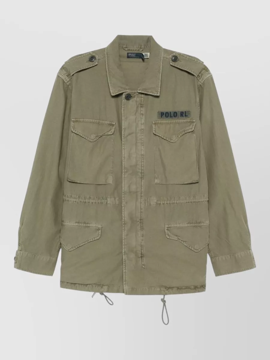Ralph Lauren Cotton Twill Jacket Spread Collar Epaulettes