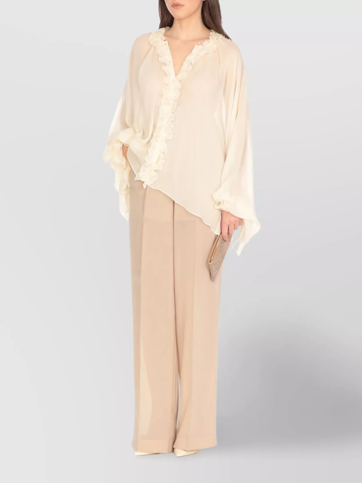 Philosophy Cotton Blend High Waist Trousers With Seam Detailing