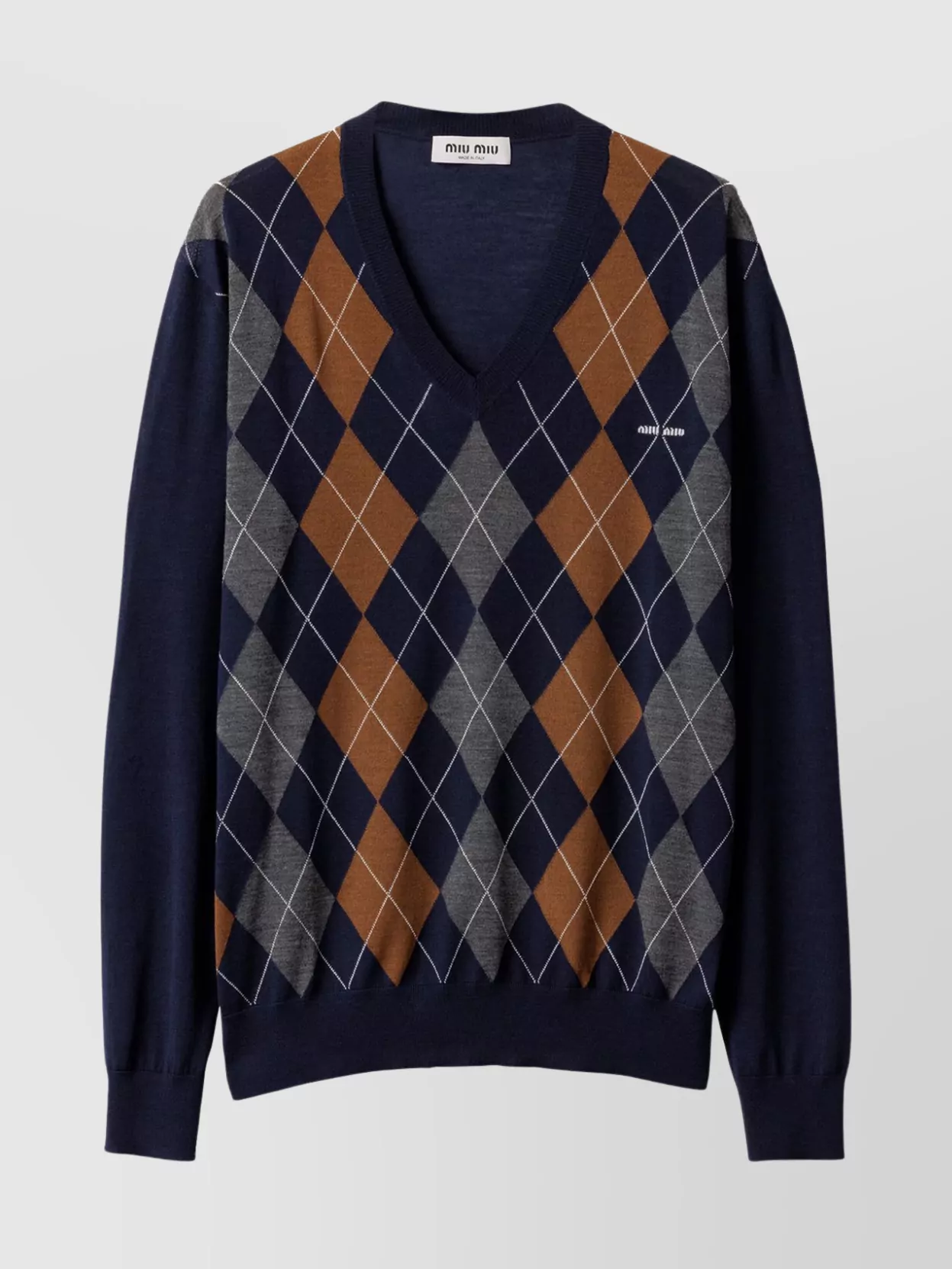 Miu Miu V-neck Wool Knitwear Argyle Pattern In Blue
