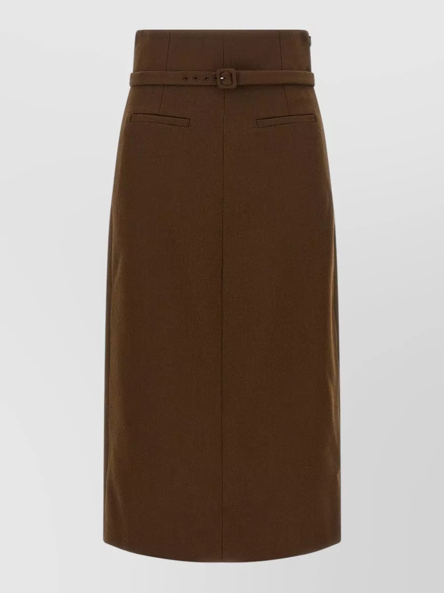 Ami Paris Virgin wool high-waist belted midi pencil skirt