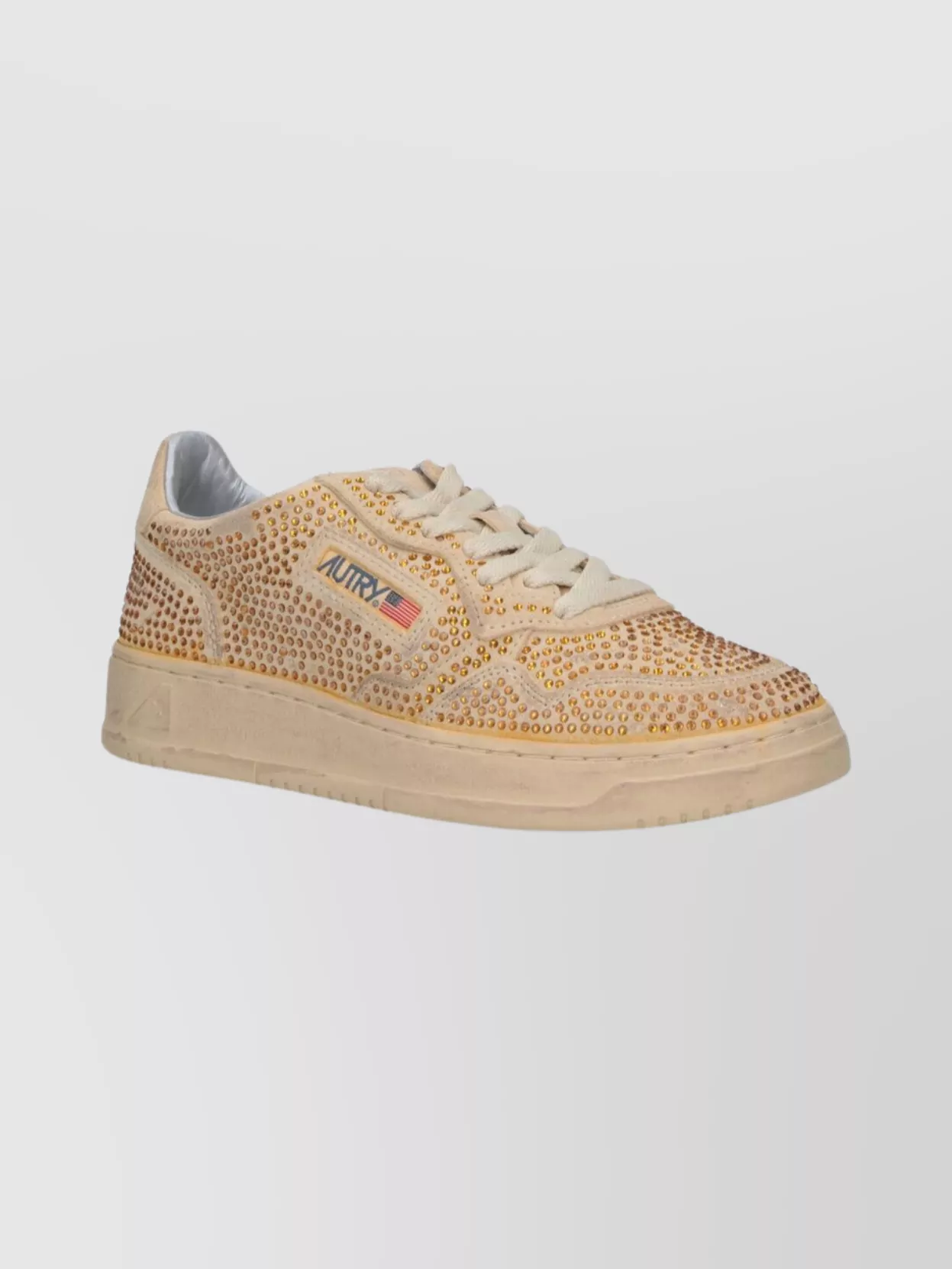 Autry Medalist Low Sneakers In Bronze Suede With Crystal Micro Rhinestones In Neutral