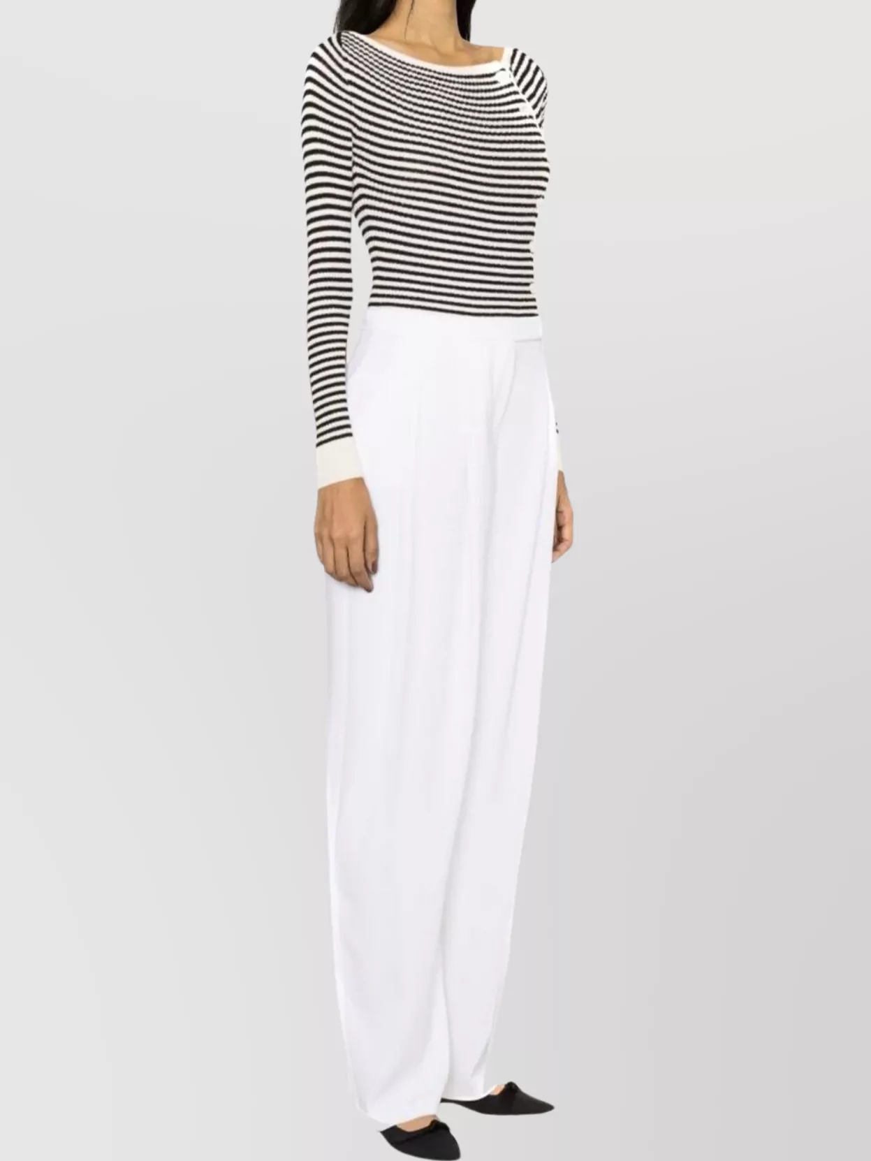 Pinko High Waist Pleated Front Wide Leg Trousers In White