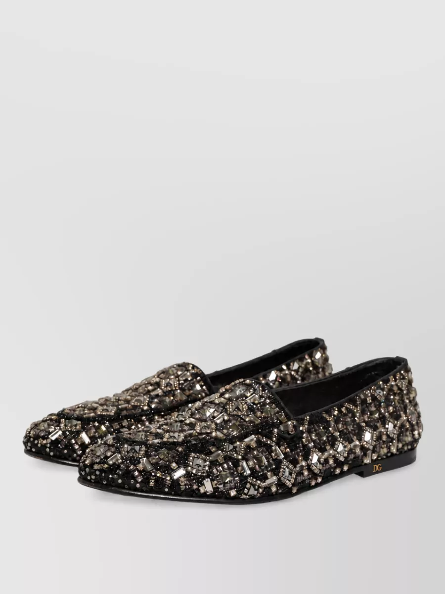 Dolce&Gabbana Crystal Embellished Leather Loafers