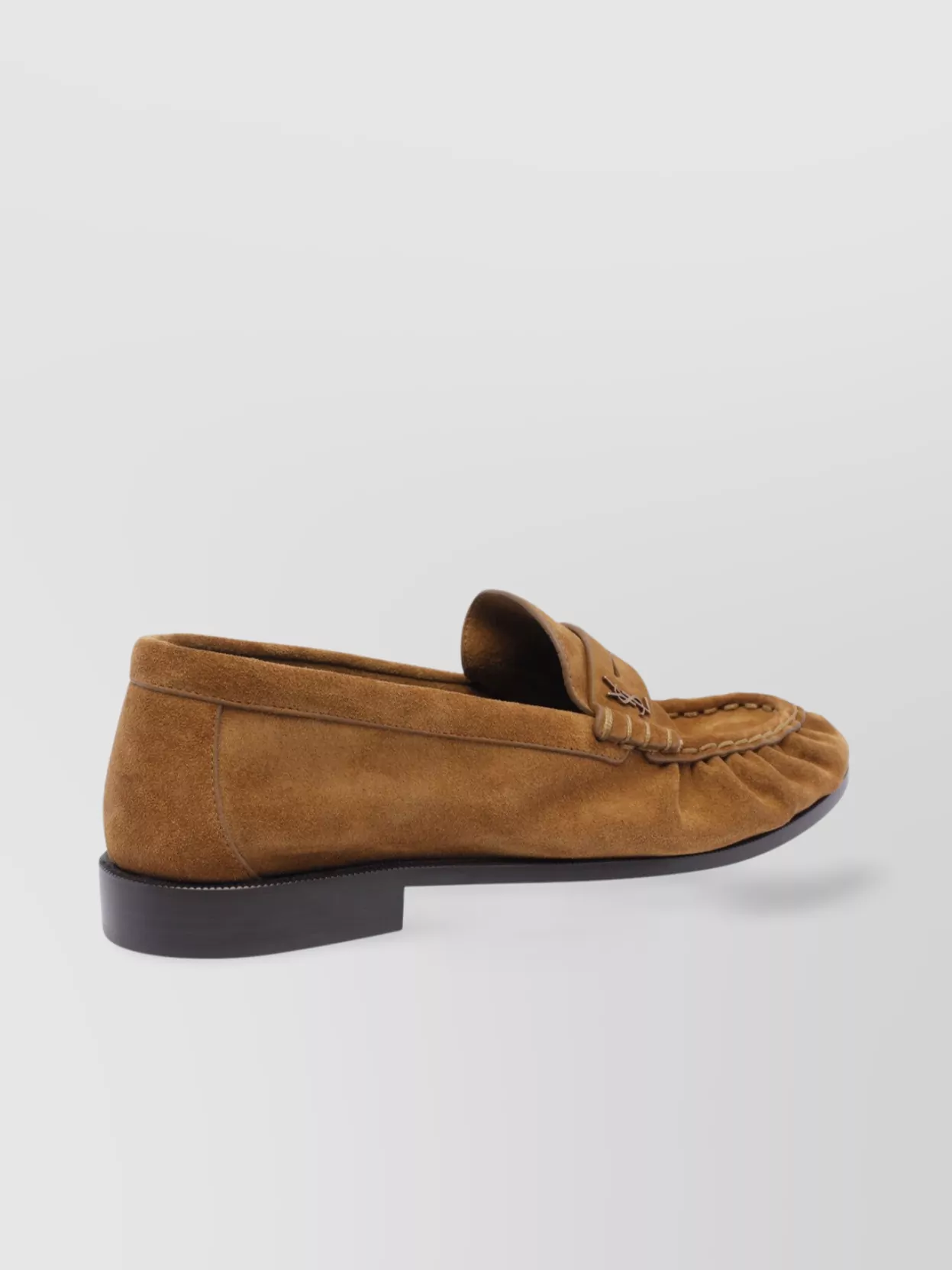 Saint Laurent Round Toe Suede Loafers With Moccasin Stitching