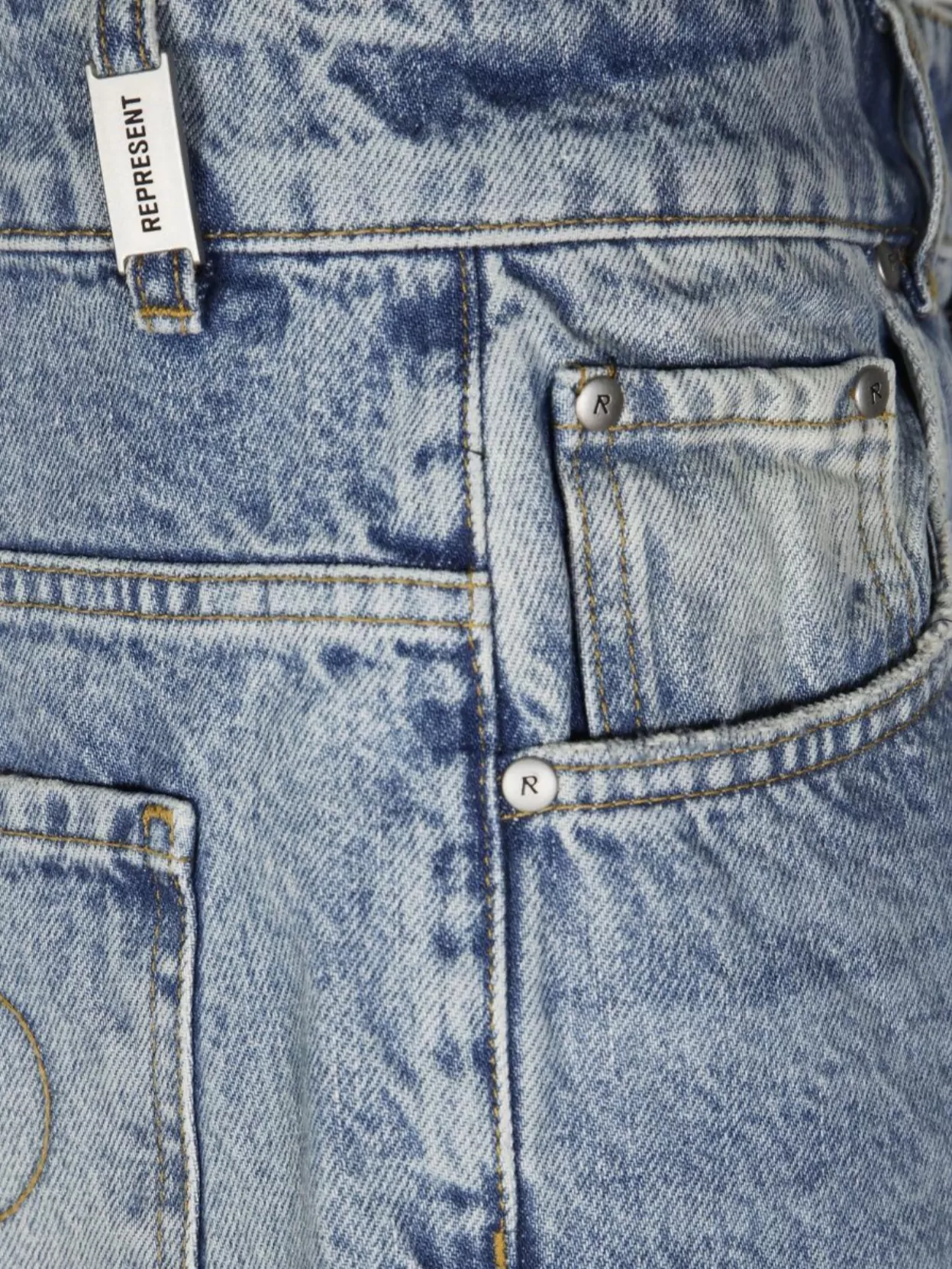 Represent Distressed Denim Shorts With Front And Back Pockets