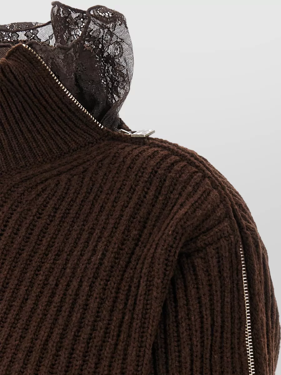 Giuseppe Di Morabito Virgin Wool Ribbed Asymmetric High Neck Sweater