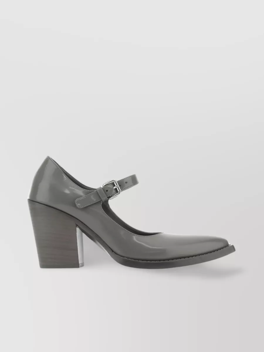 Shop Prada Leather Pointed Toe Mary Jane Pumps In Grey