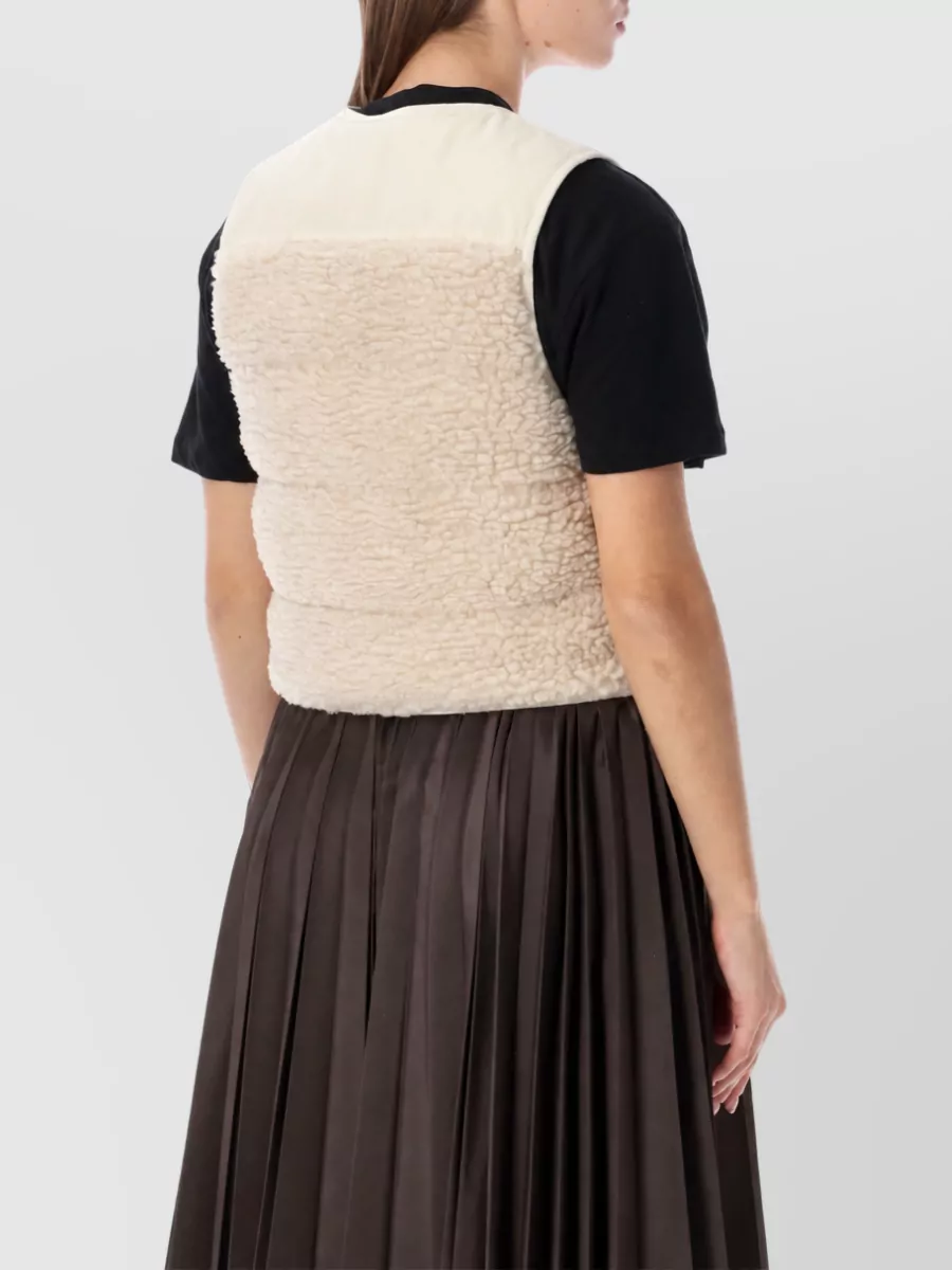 Moncler Padded Sleeveless V-Neck Faux Fur Gilet