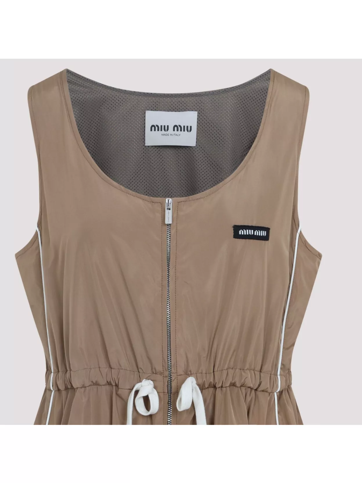 Shop Miu Miu Mini Silk Dress Waist Drawstring