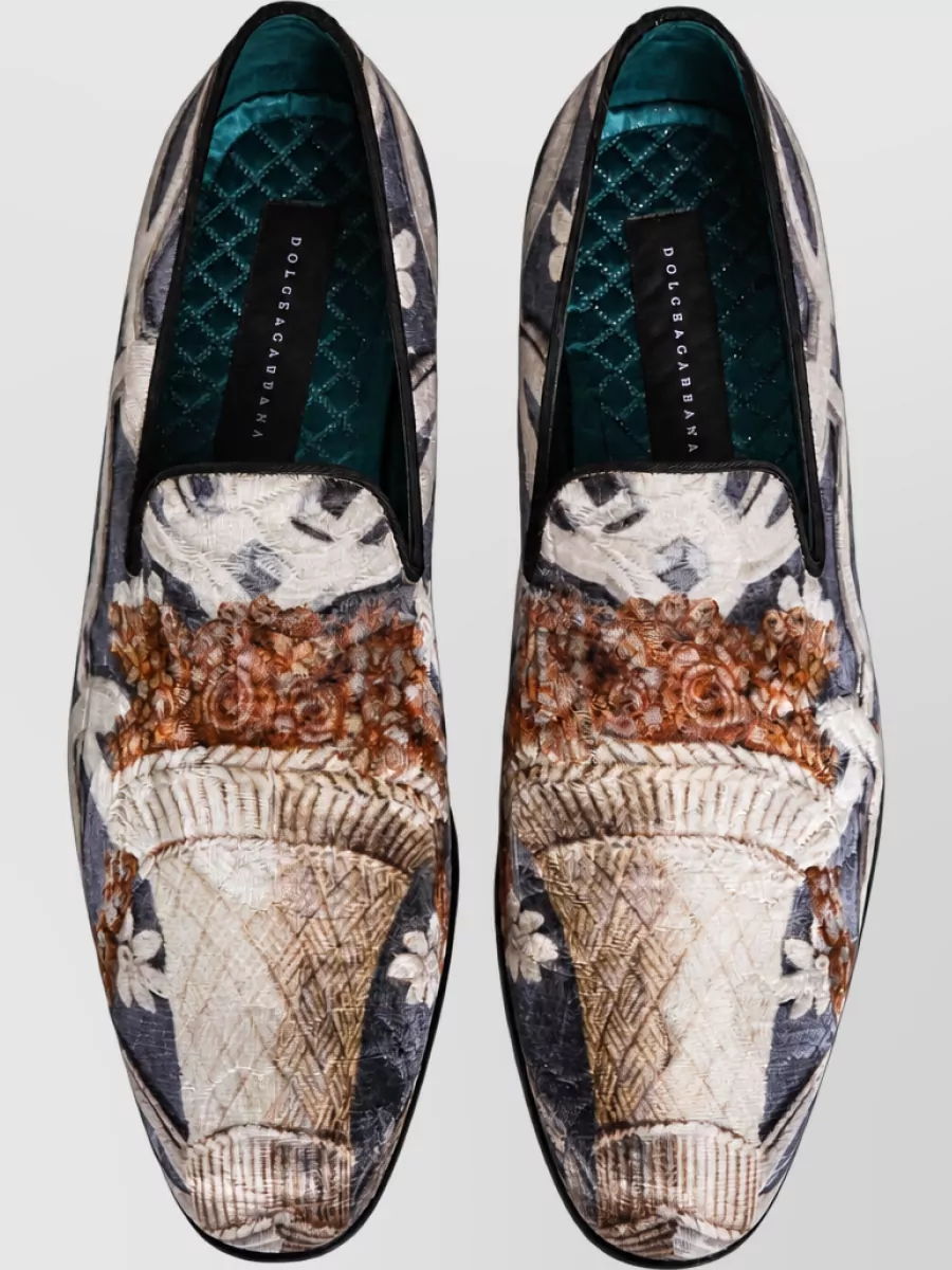 Dolce&Gabbana Leather Floral-Embroidery Loafers