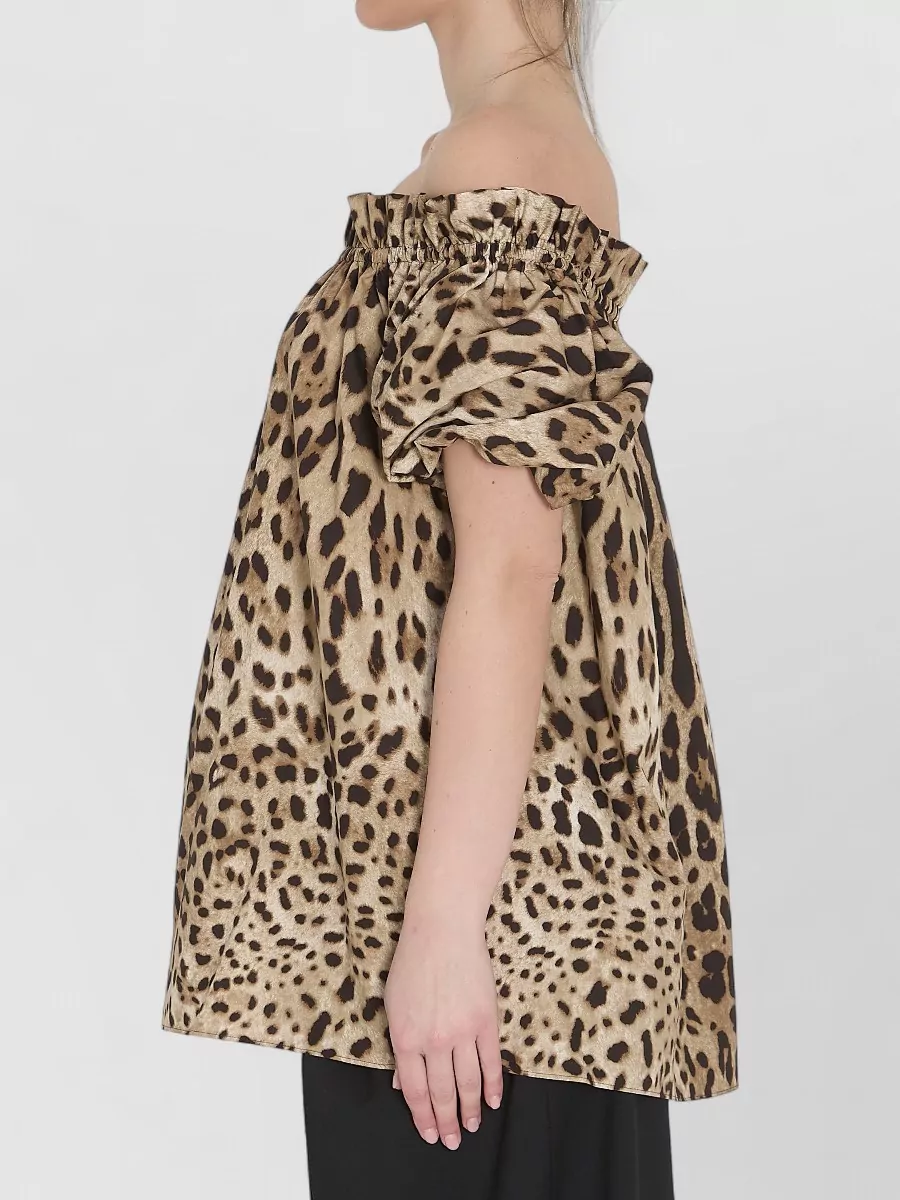 Dolce&Gabbana Leopard Print Bardot Poplin Top