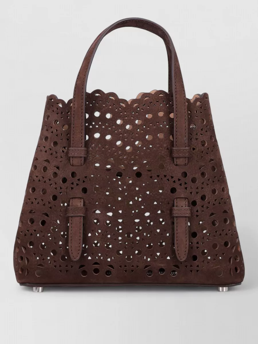 Alaïa Calfskin Nubuck Leather Mina 20 Small Tote Bag