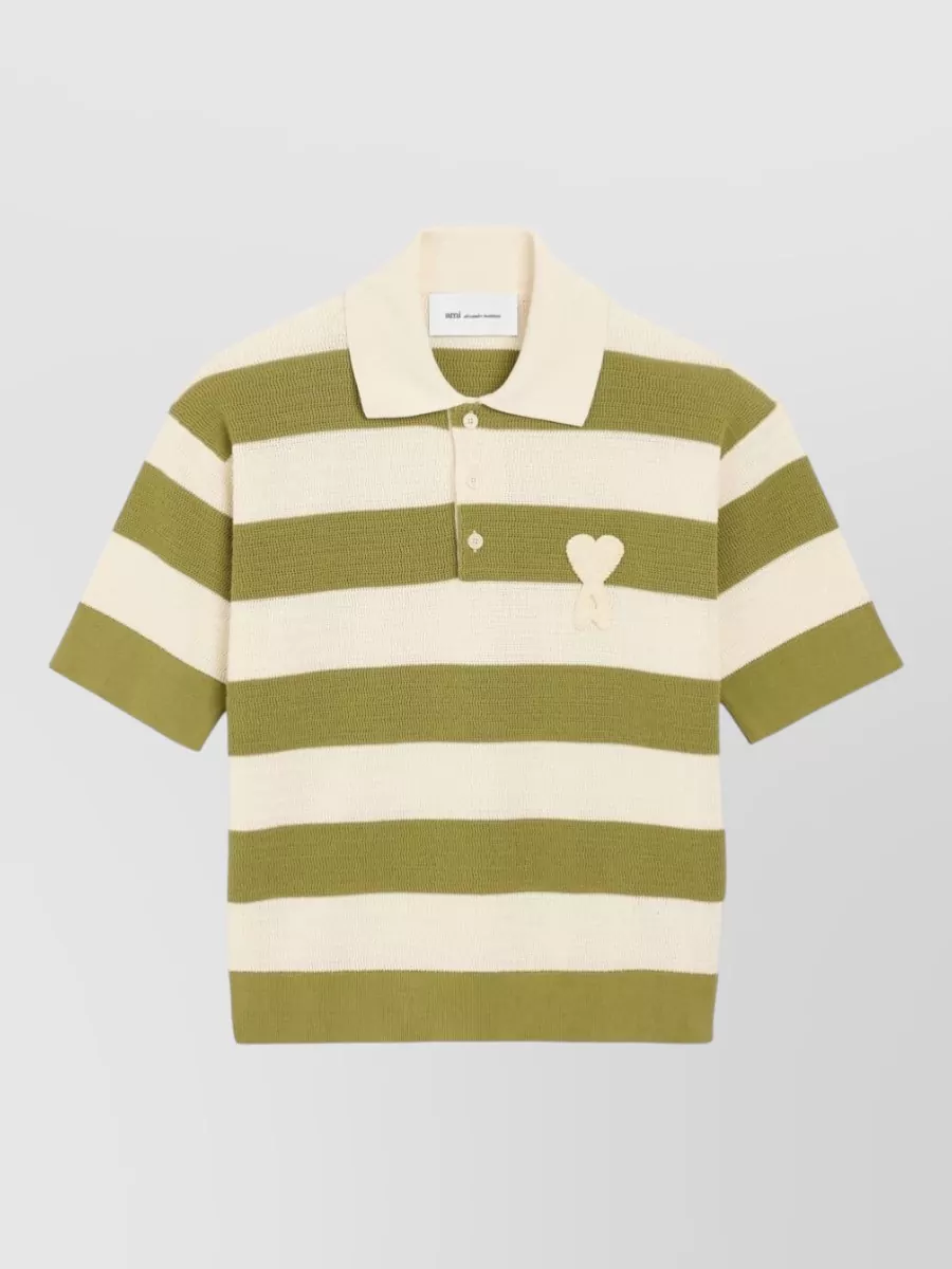 Ami Paris Cotton Striped Short-Sleeve Polo Shirt