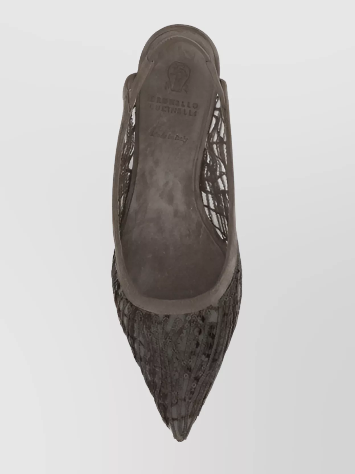 Brunello Cucinelli Brown Mesh Embroidered Slingback<br/> In Black