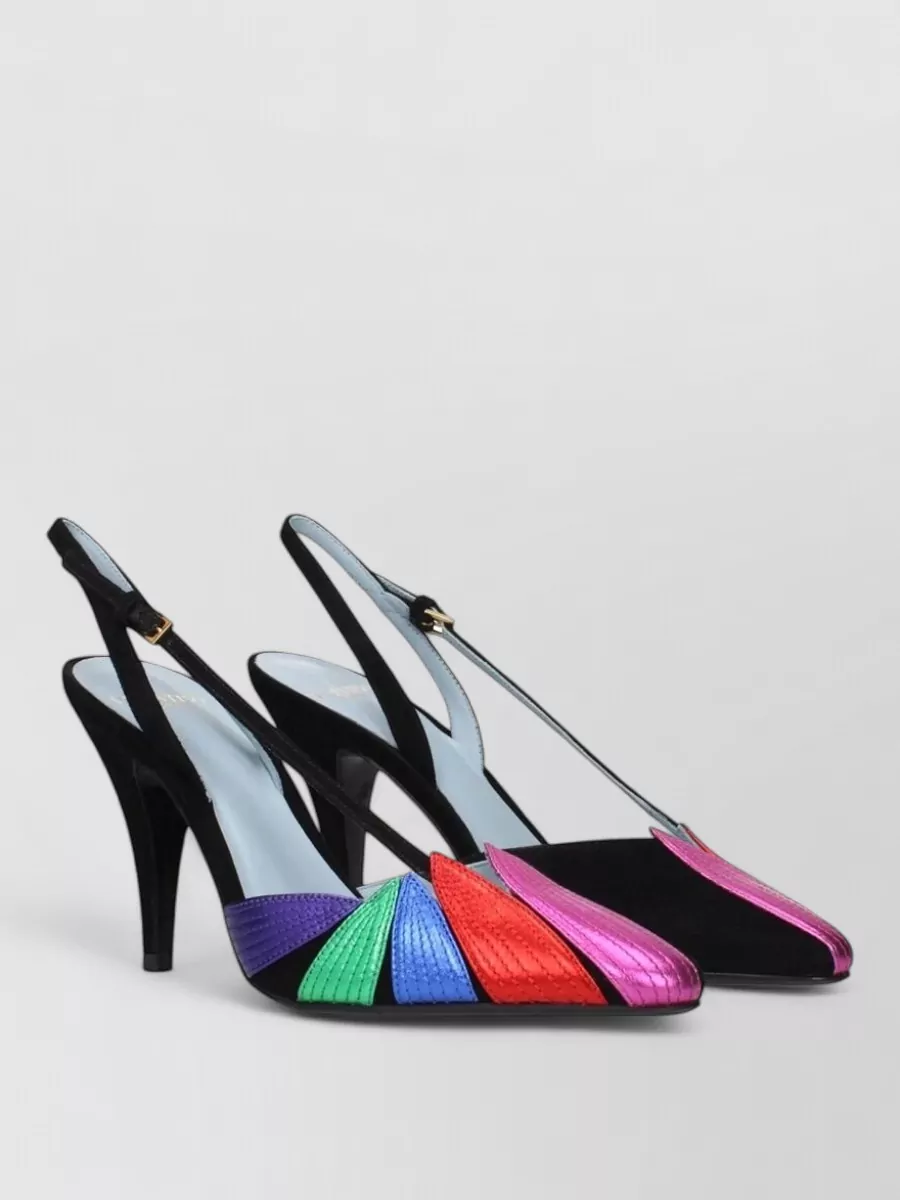 Valentino Garavani Suede Leather Multicolor Panel Slingback High Heel Sandals