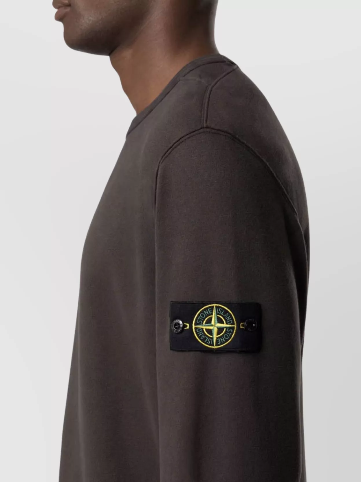 Stone Island Black Organic Cotton Diagonal Fleece Old Effect Sweatshirt In Black