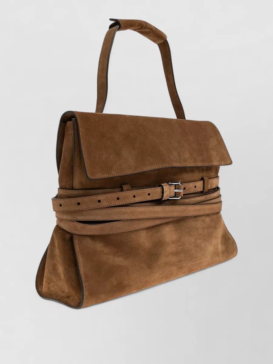 Moschino Shoulder Bag Suede Buckle Strap Handle